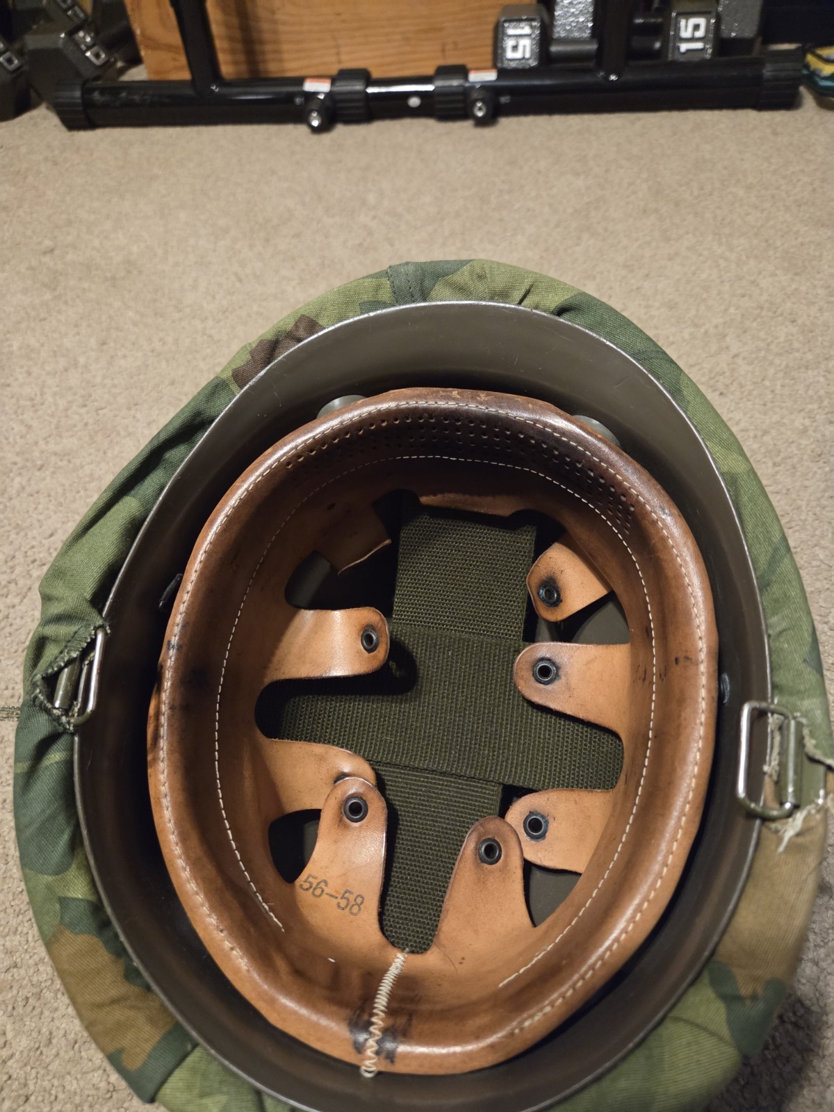 M1 Steel Pot Helmet With Reproduction Mitchel Camo Liner And Repro M81 Liner