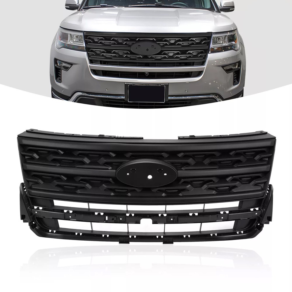 For Ford Explorer 2018-2019 Black Front Bumper Upper Grille Black ABS Painted