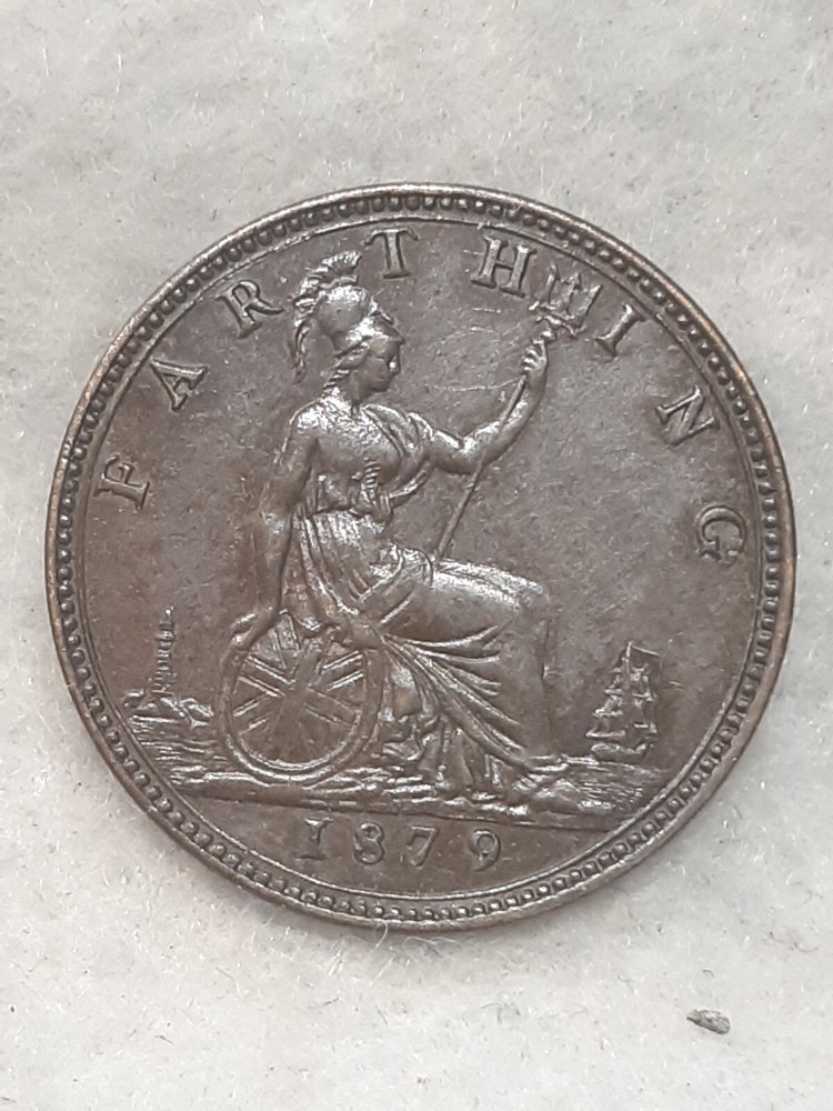 GREAT BRITAIN ~ 1879 ~ 1 FARTHING ~ CH AU ~ LARGE "9"