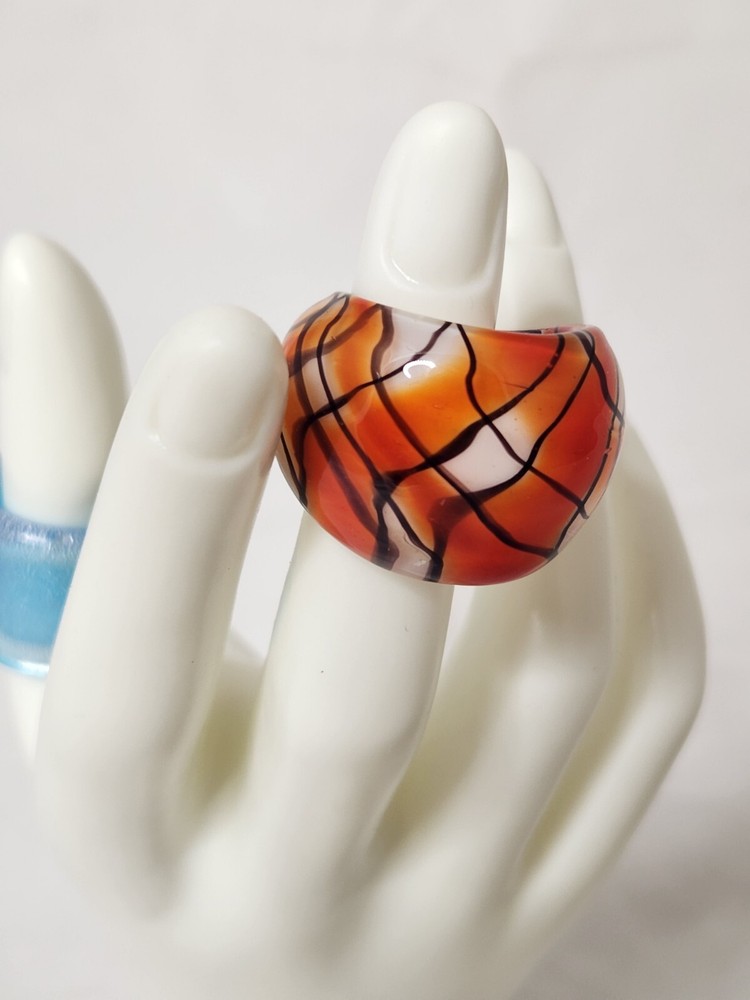 2 Beautiful Hand-Blown Art Glass Rings. Both Size 8