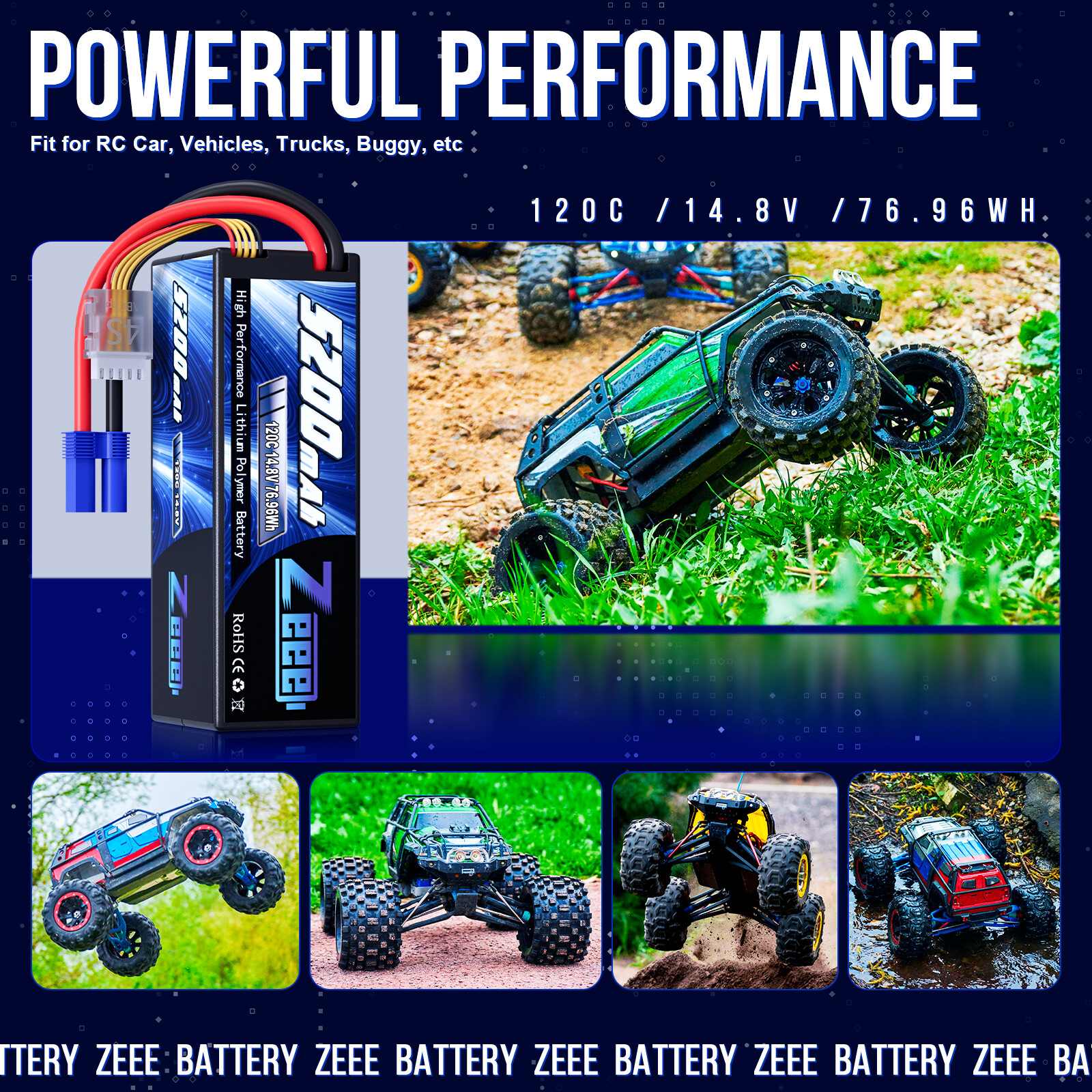 2x Zeee 14.8V 4S LiPo Battery 5200mAh 120C EC5 for RC Car Truck Crawler Monster