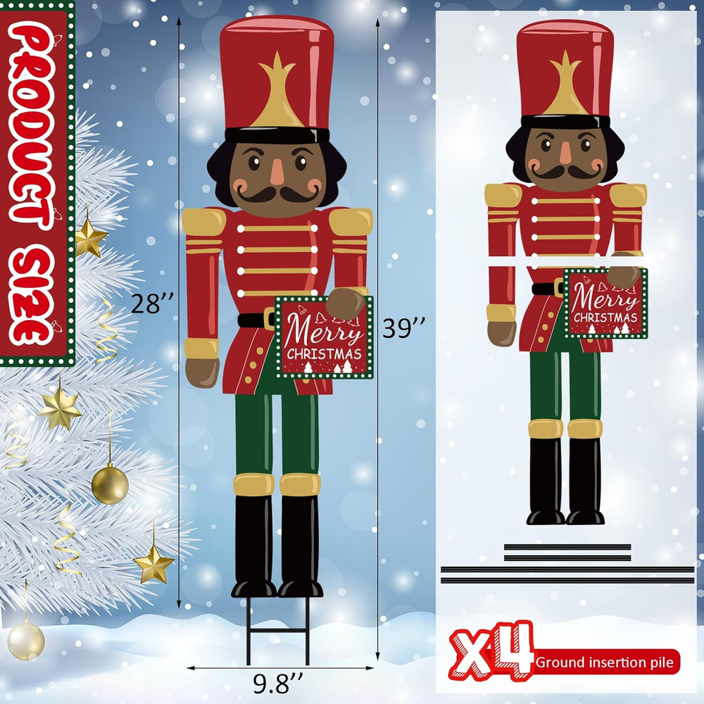 39" Black Nutcracker Christmas Outdoor Decor, Large Black Nutcracker Metal Yard