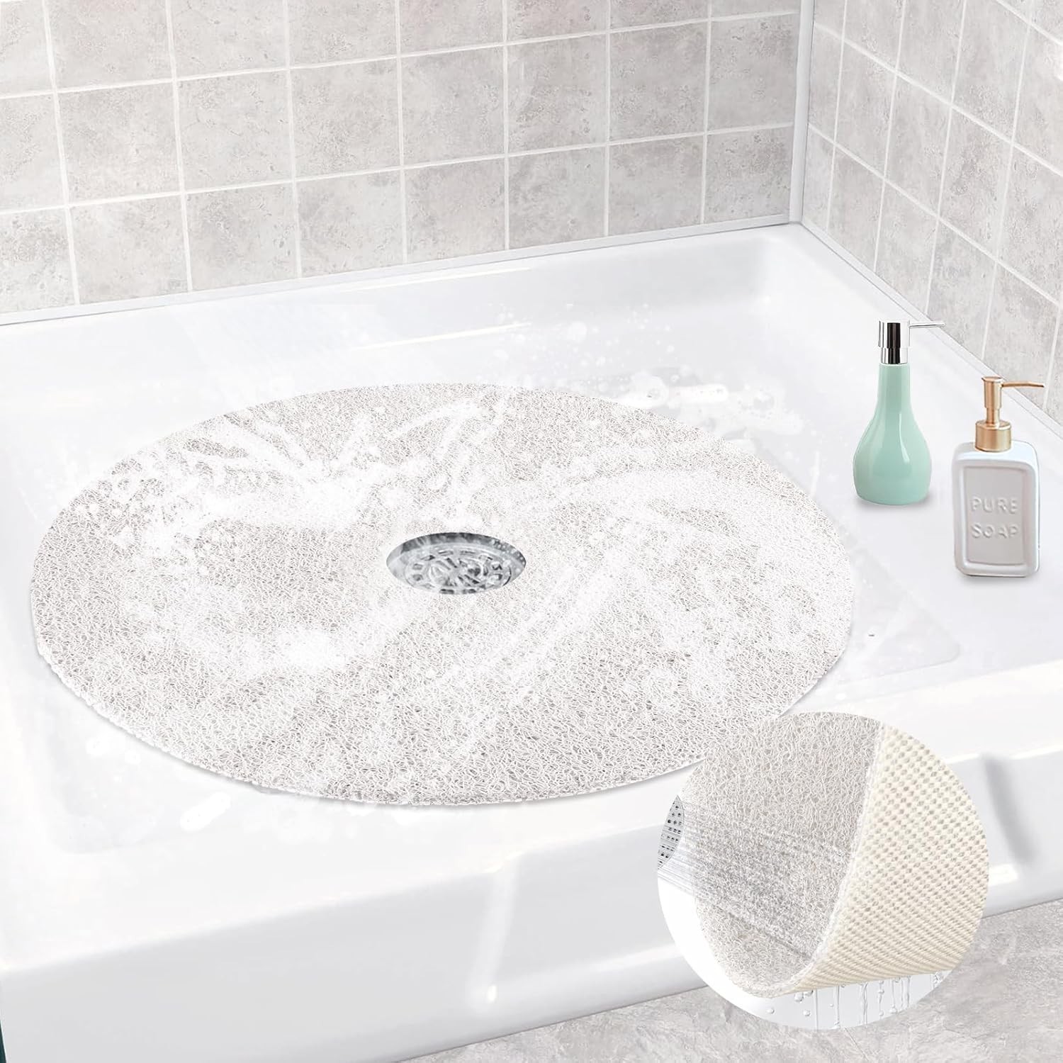 Shower Mat Non Slip Round for Inside Bathtub Fast Drying Mats Loofah