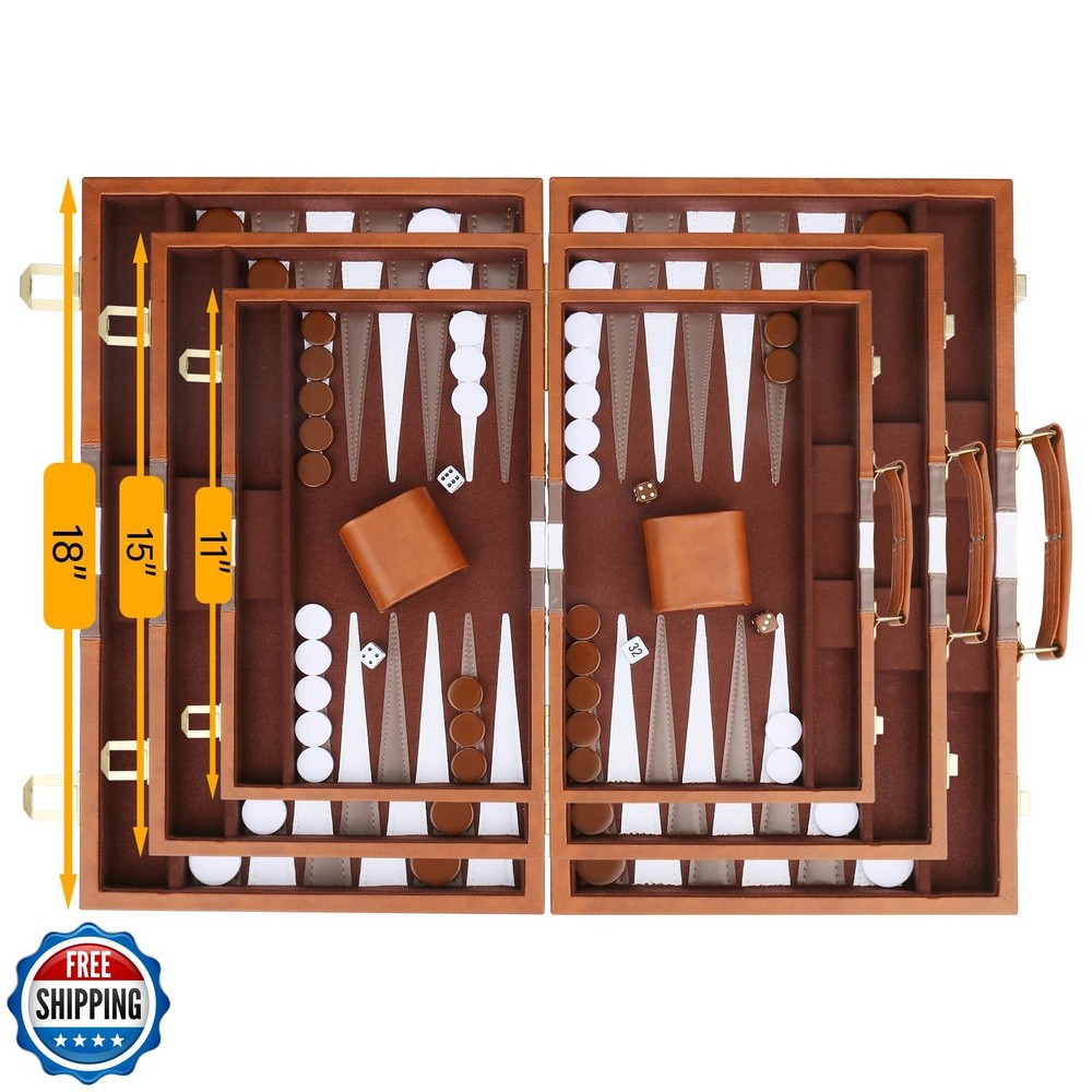 Backgammon Set - Classic Board Game with Premium Leather Case - P