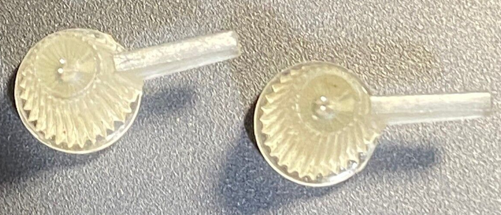 2 ORIGINAL CLOCK RADIO KNOBS CLEAR PLASTIC 3/4" L PHILCO GE RCA EMERSON ZENITH
