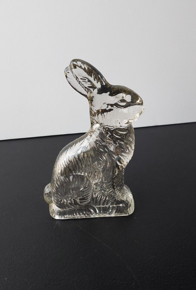 RABBIT / HARE SHAPE GLASS CANDY CONTAINER. J.H MILLSTEIN CO.