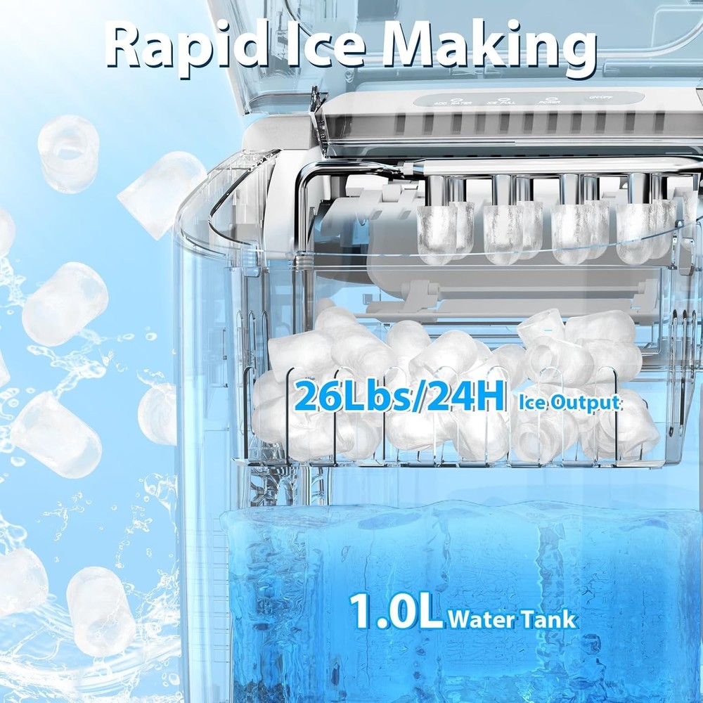 Efficient Portable Ice Machine - 1L Capacity, Automatic Cleanup, Energy-Saving