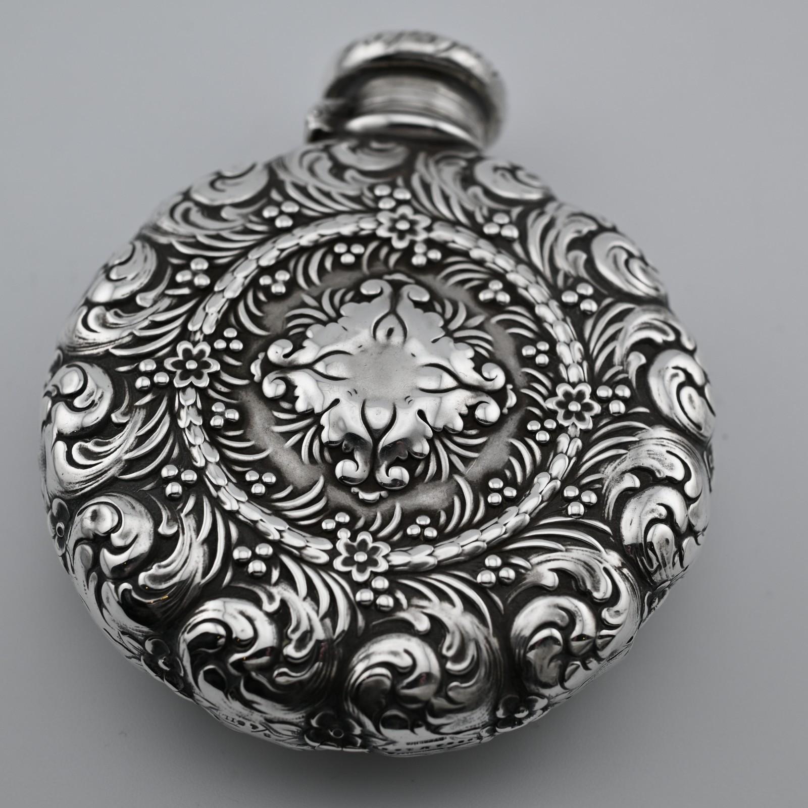 RARE Sterling Silver Tiffany & Co. Flask Aesthetic ornate scroll c1890 ~3/4 Gill