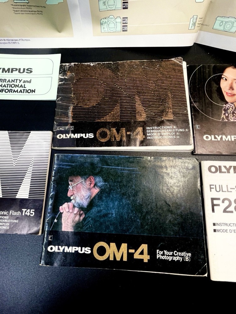 Olympus OM Manuals, System Chart, T45 Electronic Flash w/ bracket & battery