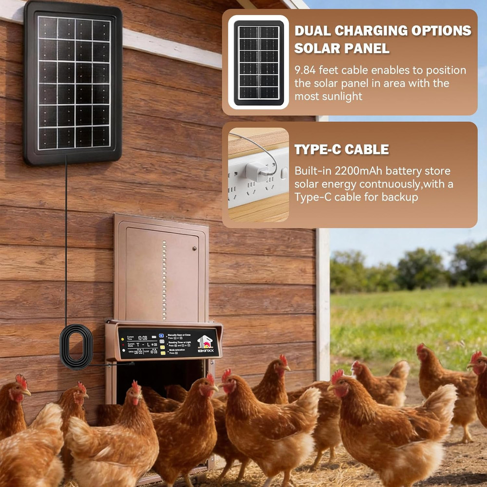 Automatic Chicken Coop Door Solar Powered, LCD Display Chicken Door with Timer &