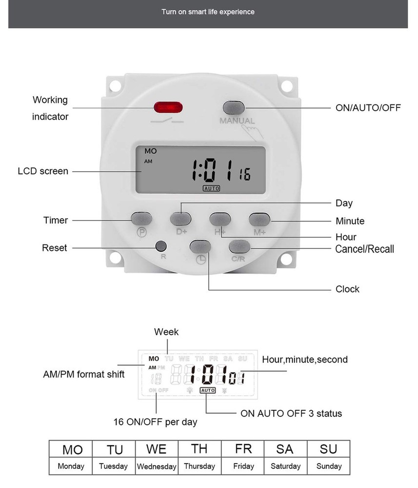 CN101A 12V Timer Switch 7 Days Weekly Programmable Digital Time Relay DC/AC P...