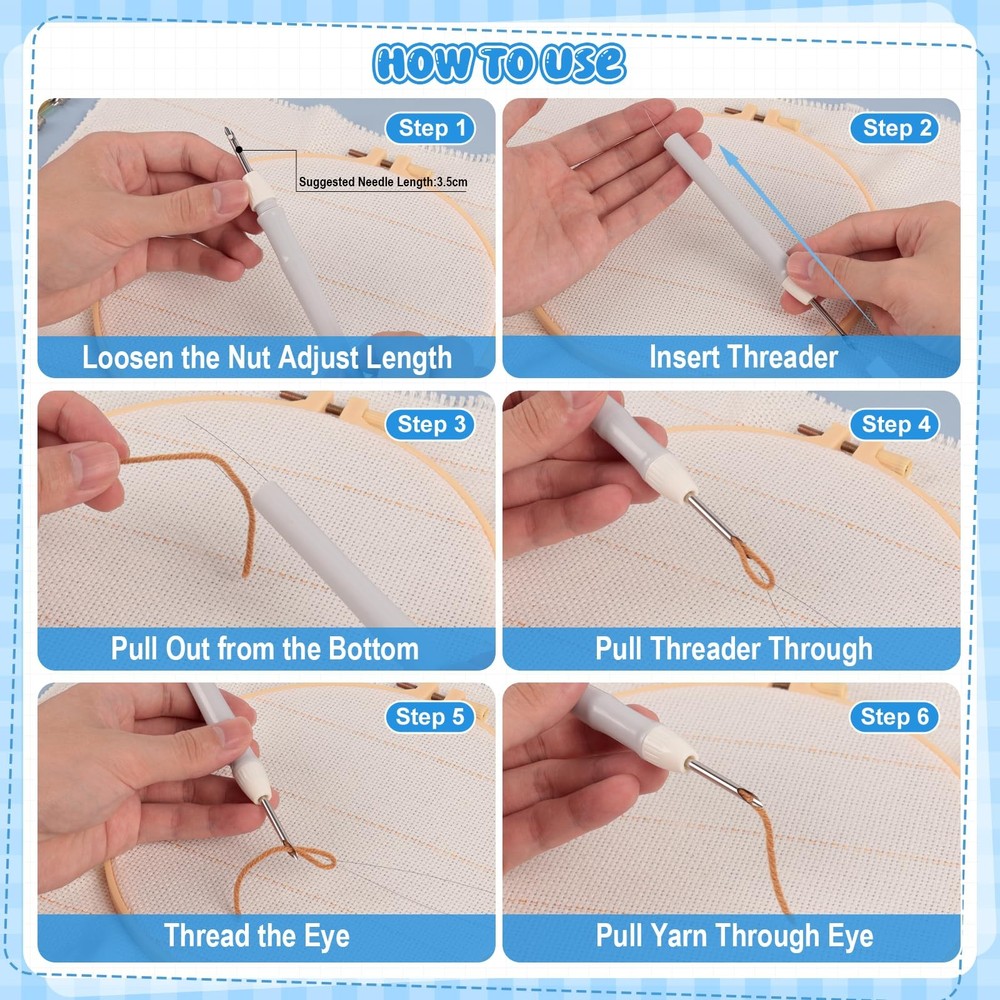 35Pcs Punch Needle Kit Adult Beginner, Adjustable Punch Needle Tool with Diff...