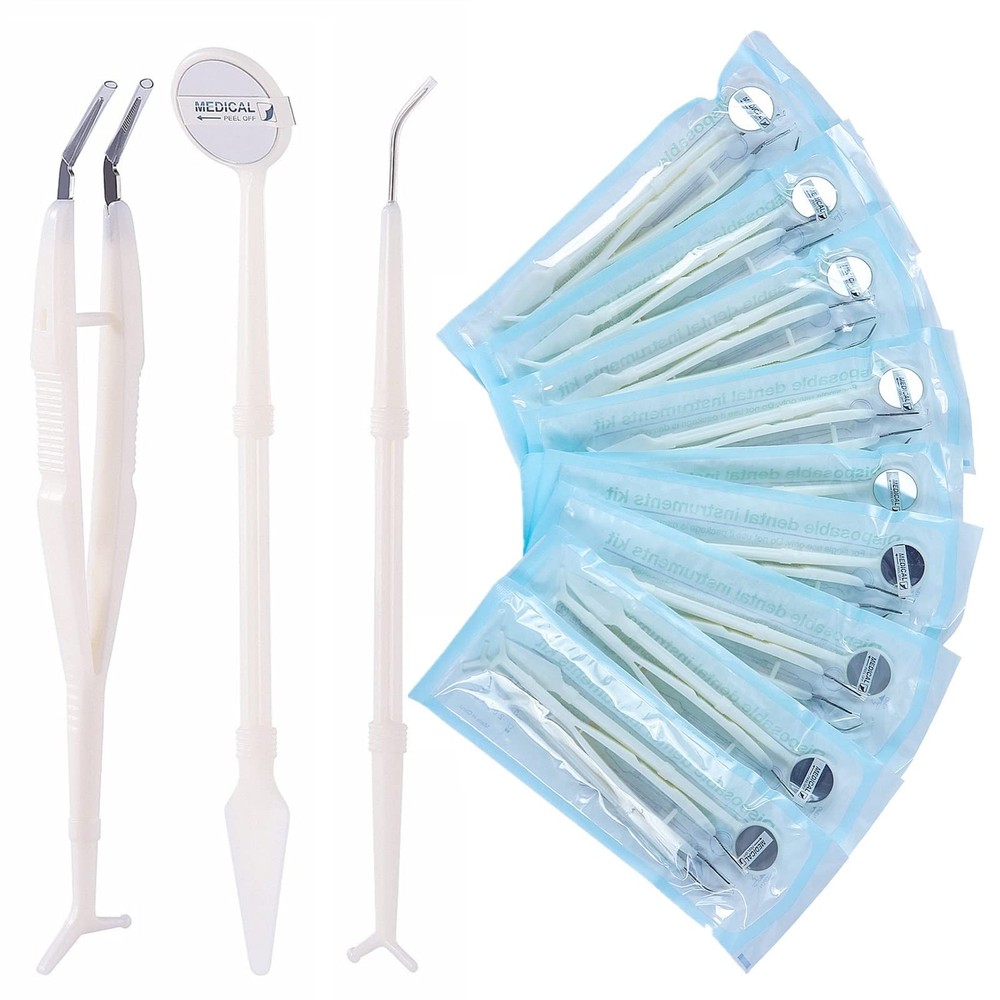 20 Pack Disposable Dental Examination Kit, 3Pcs Basic Instruments Set, Steril...