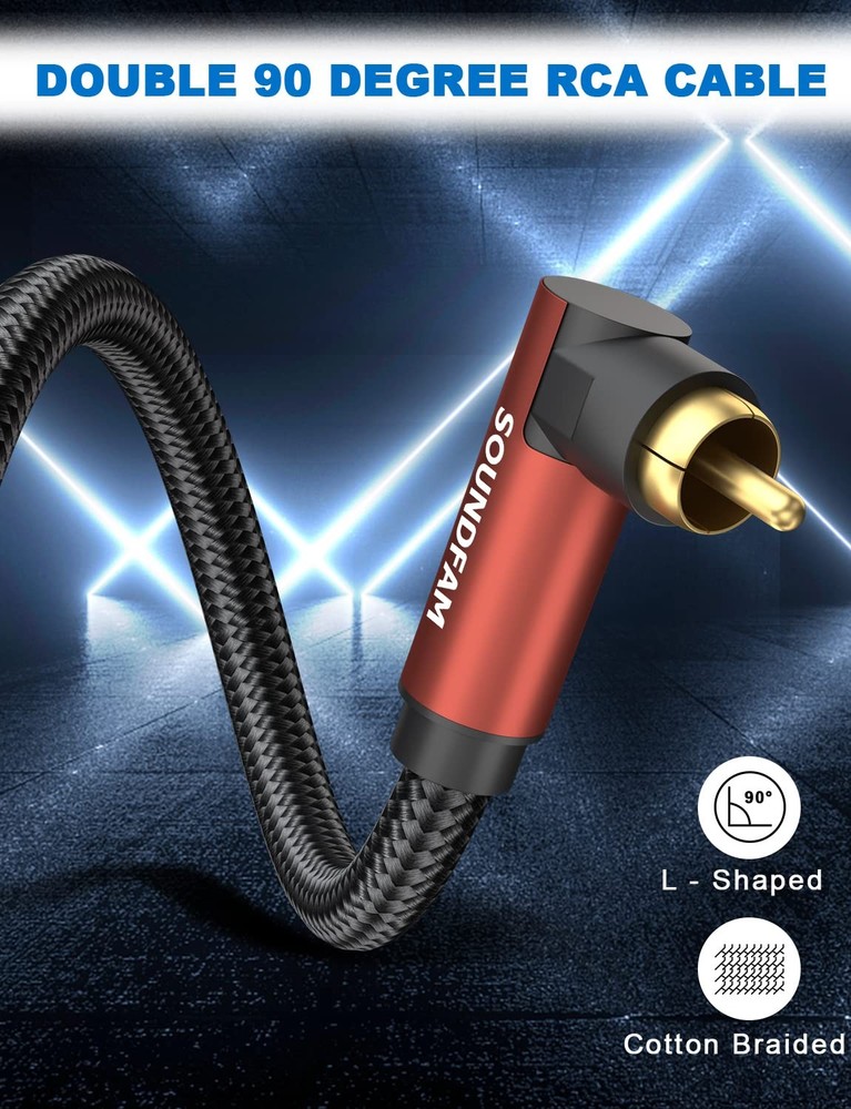 Dual 90 Degree RCA Cable Right Angle 30ft/10M, 2 x 90° Plug