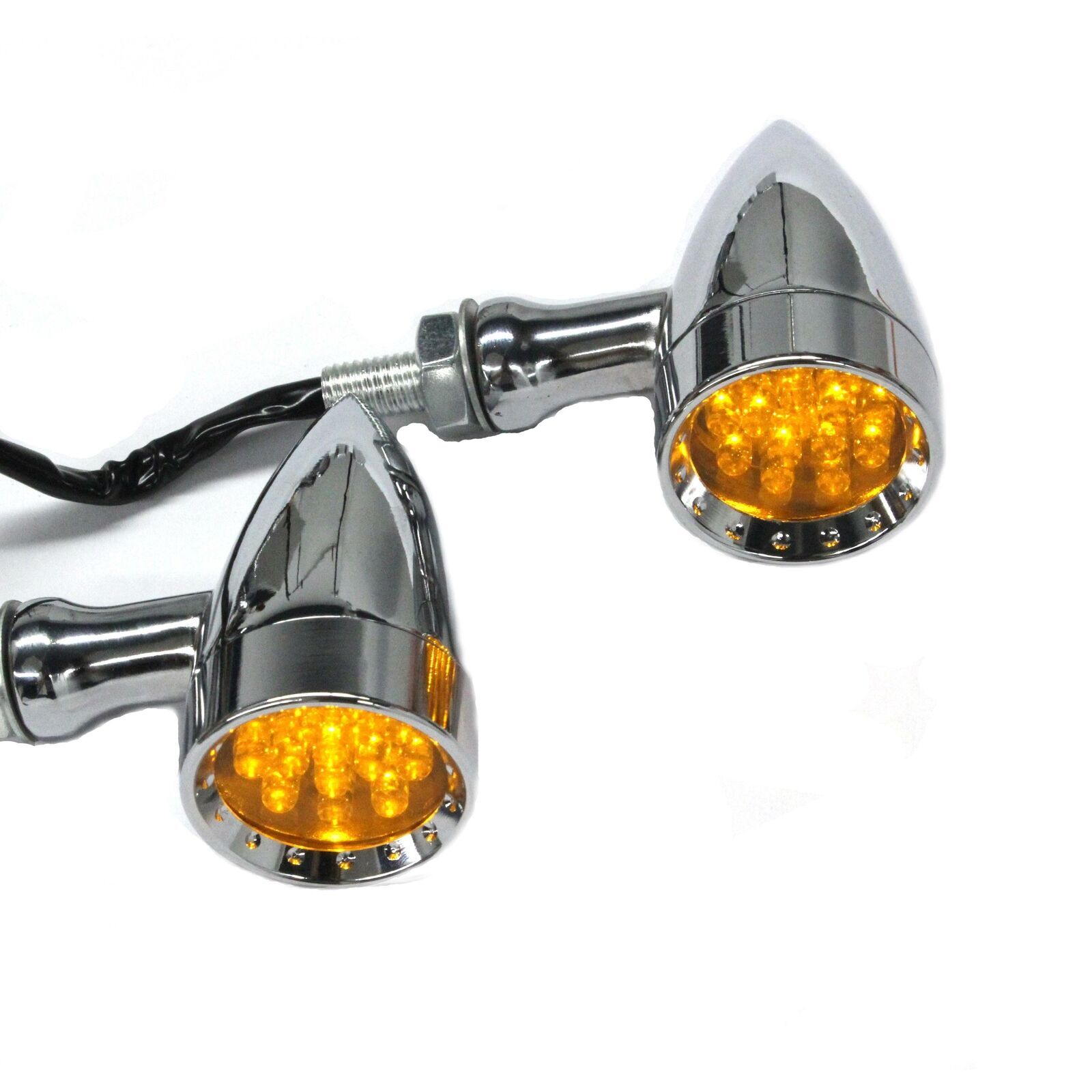 Chrome Motorcycle Bullet Amber Blinker Running LED Turn Signals Tail Rear Light