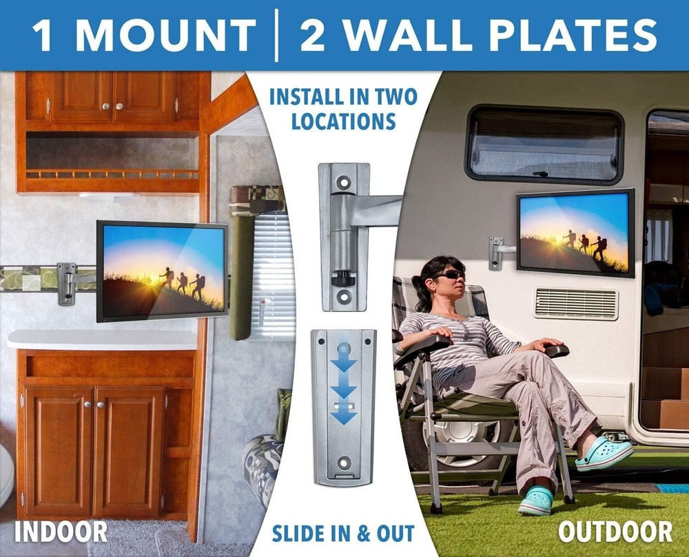 Locking RV TV Mount with Dual Wall Plates & Quick Release , Full Motion