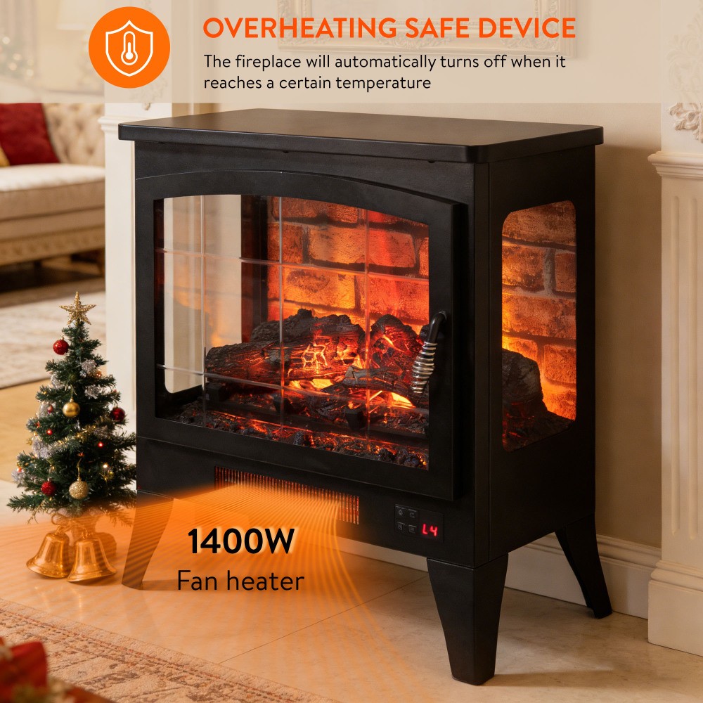 Three-Sided Open Electric Fireplace Heater with 3D Flame Effect