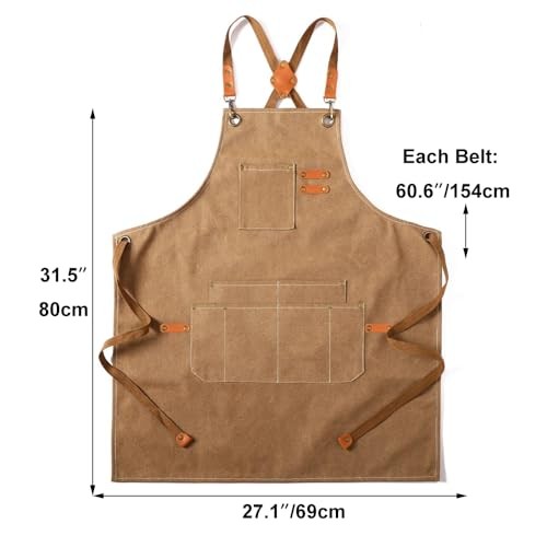 Canvas Work Apron,Cross Back Aprons for Brown