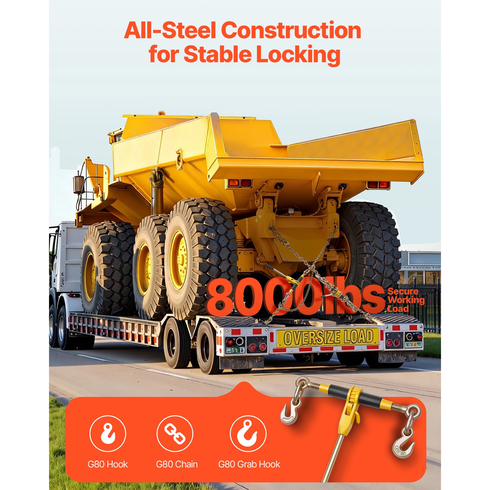 Uimoso 4 Pack Ratchet Chain Binder 5/16"-3/8" G80 Chains Load Binder for Towing