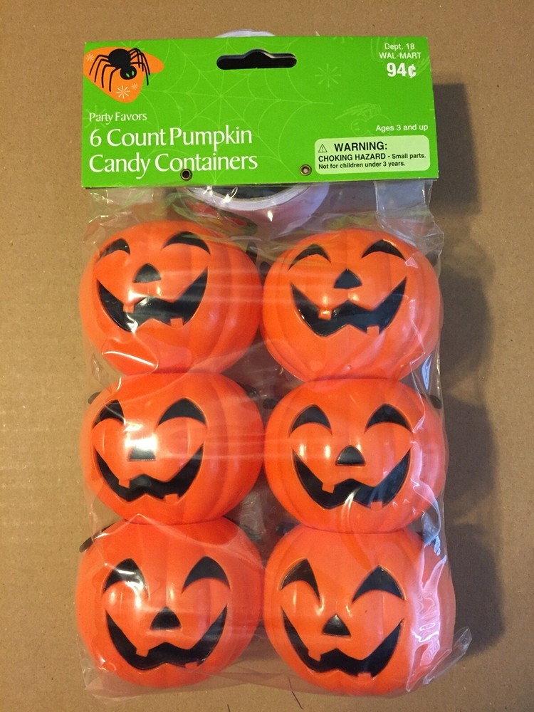 VINTAGE JACK O LANTERNS 6 PACK MINI CANDY CONTAINERS 2.5" EACH