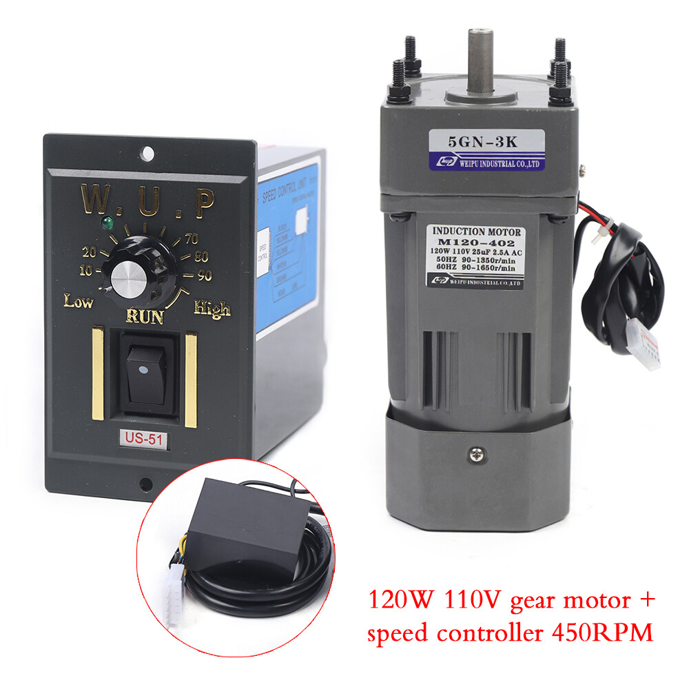 Gear Reducer Motor+Variable Speed Controller 1:3(3K) 450RPM Adjustable 110V 120W