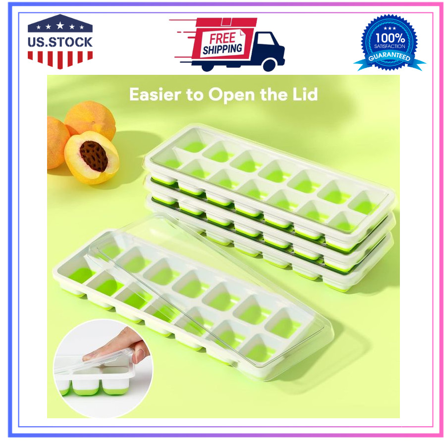 Ice Cube Tray with Lid, 4 Pack Durable Stackable Ice Cube Trays for Freezer with