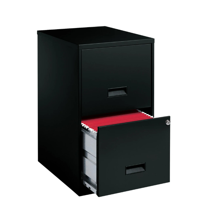 18" Deep 2 Drawer Letter Width Vertical File Cabinet, Secure Locking, Black