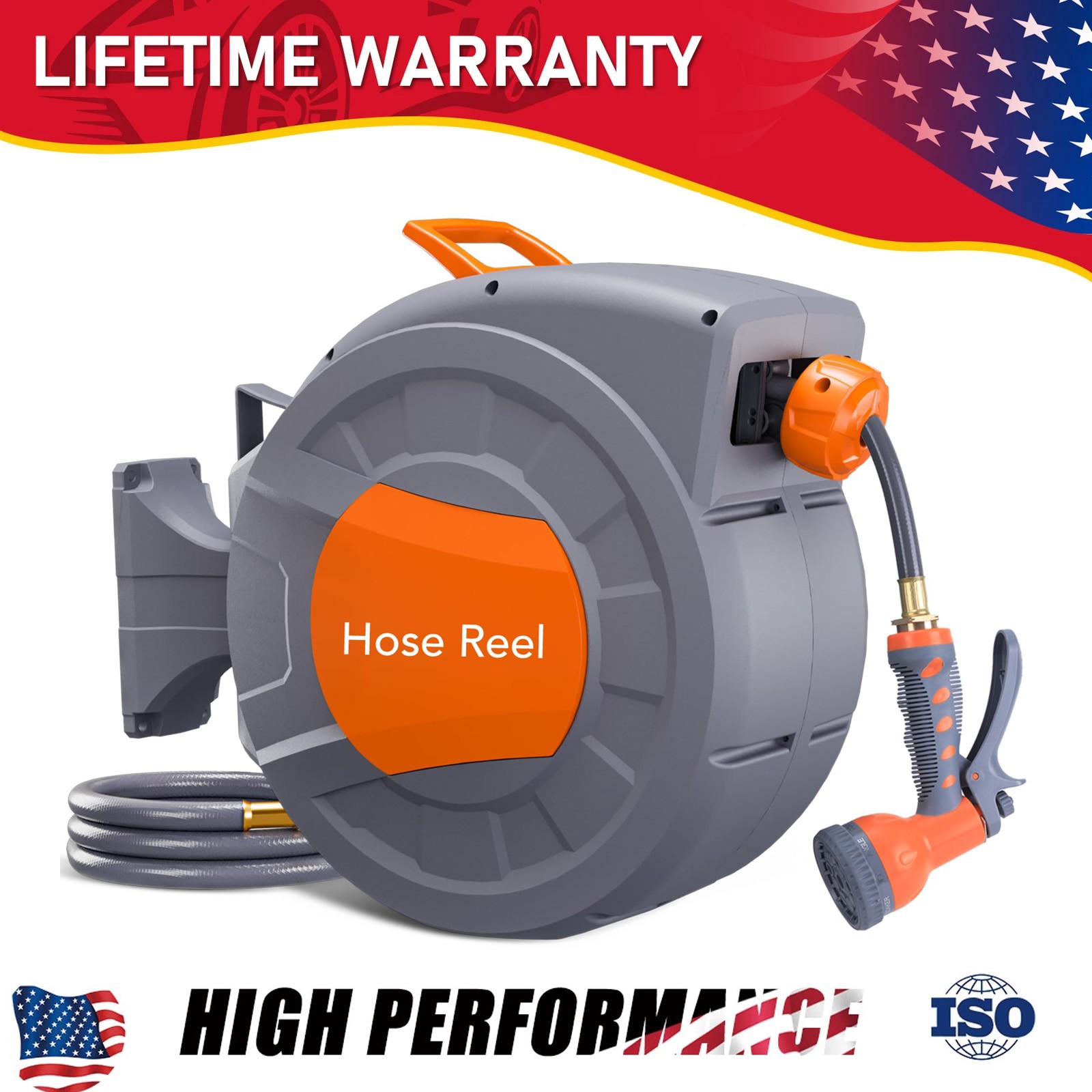 1/2 in x 100 Ft Retractable Garden Hose Reel Wall Mounted
