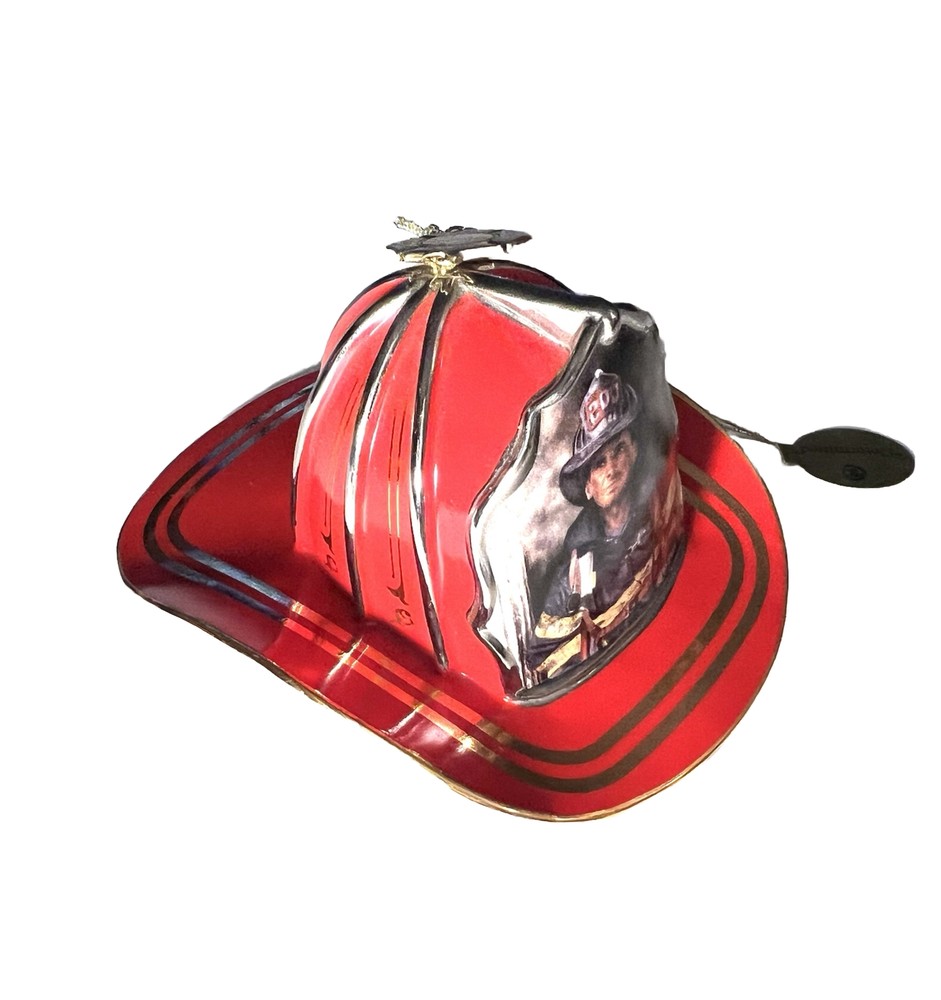 3 Red Bradford Exchange Courage Under Fire Fireman Helmet Ornaments 2002 EUC