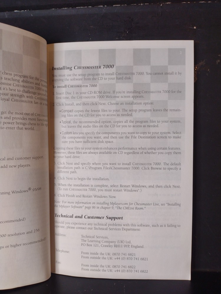 Chessmaster 7000  User Manual for Chess Program Very Good Condition