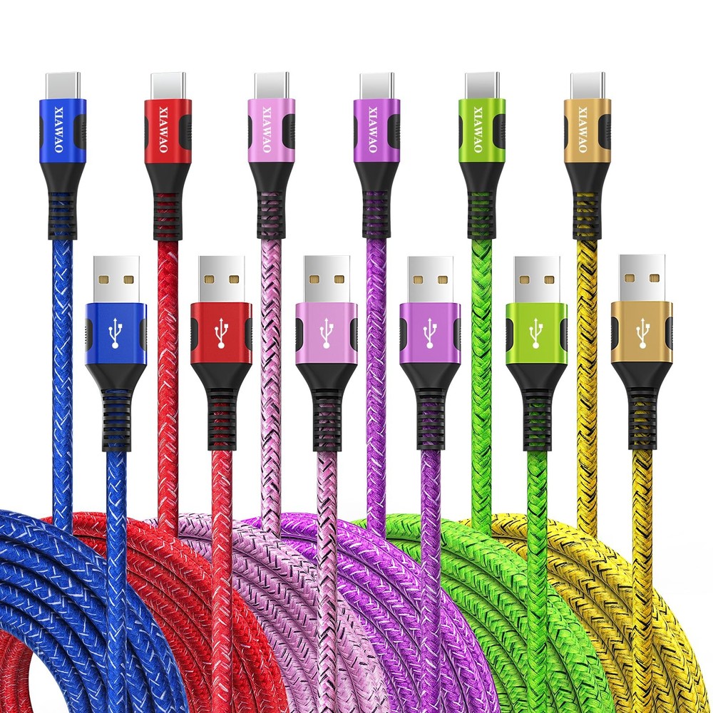 XIAWAO USB to C Cable 6 Pack, Type 5ft+5ft+5ft+5ft+8ft+8ft, Multicolored