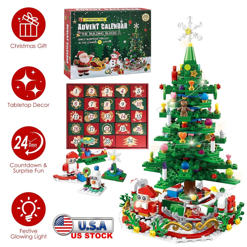 LED Light Christmas Tree Building Set Charming 24 Days Countdown Calendar