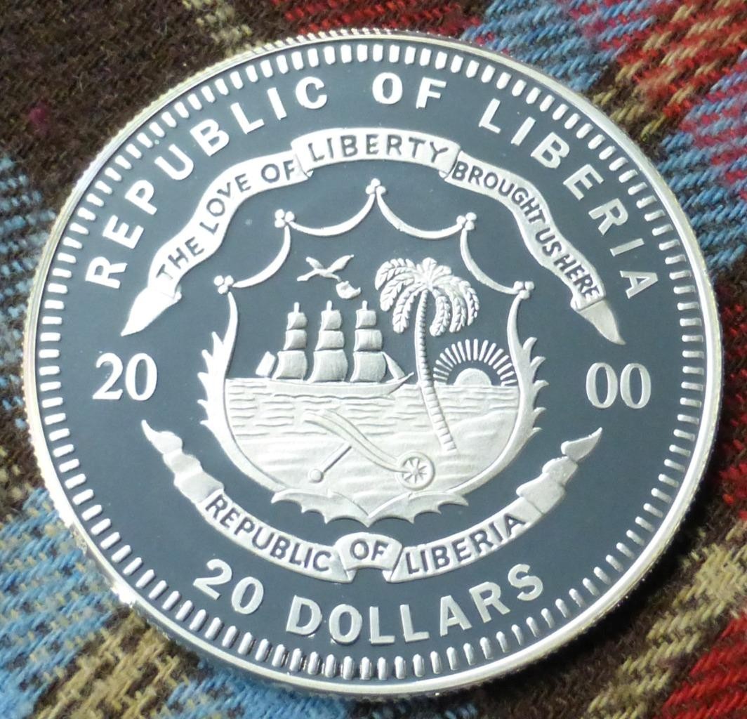 .999 Fine Silver 2000 U.S. Civil War David G. Farragut Liberia $20 Coin, 20g