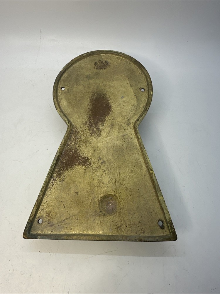 Vintage Solid Brass Skeleton Key Door Knocker W/Keyhole Shape Mounting Plate