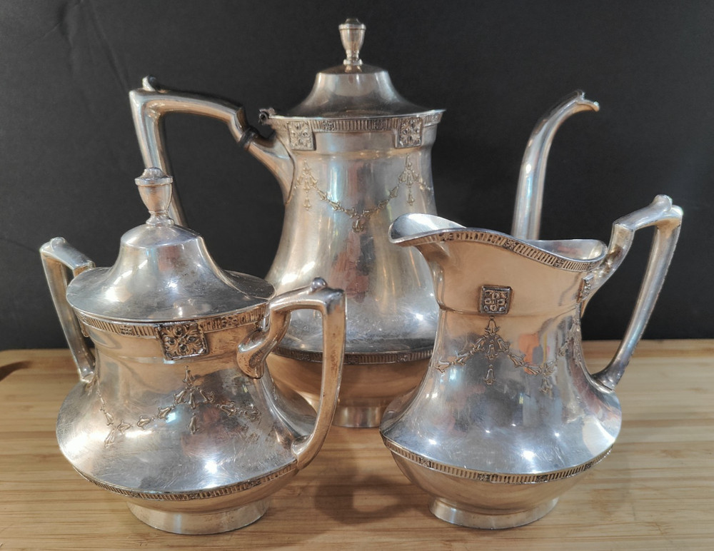 Vintage Silver Plate Coffee/Tea Service Set Art Deco Pattern