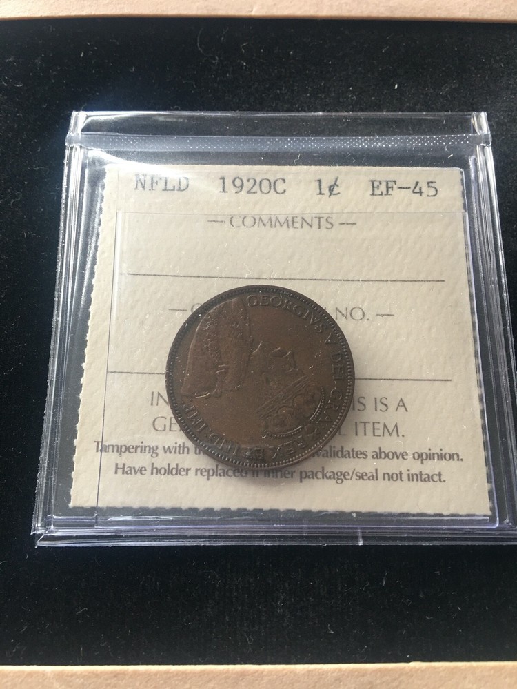 1920c  ICCS Graded Newfoundland, Large One Cent, **EF-45**