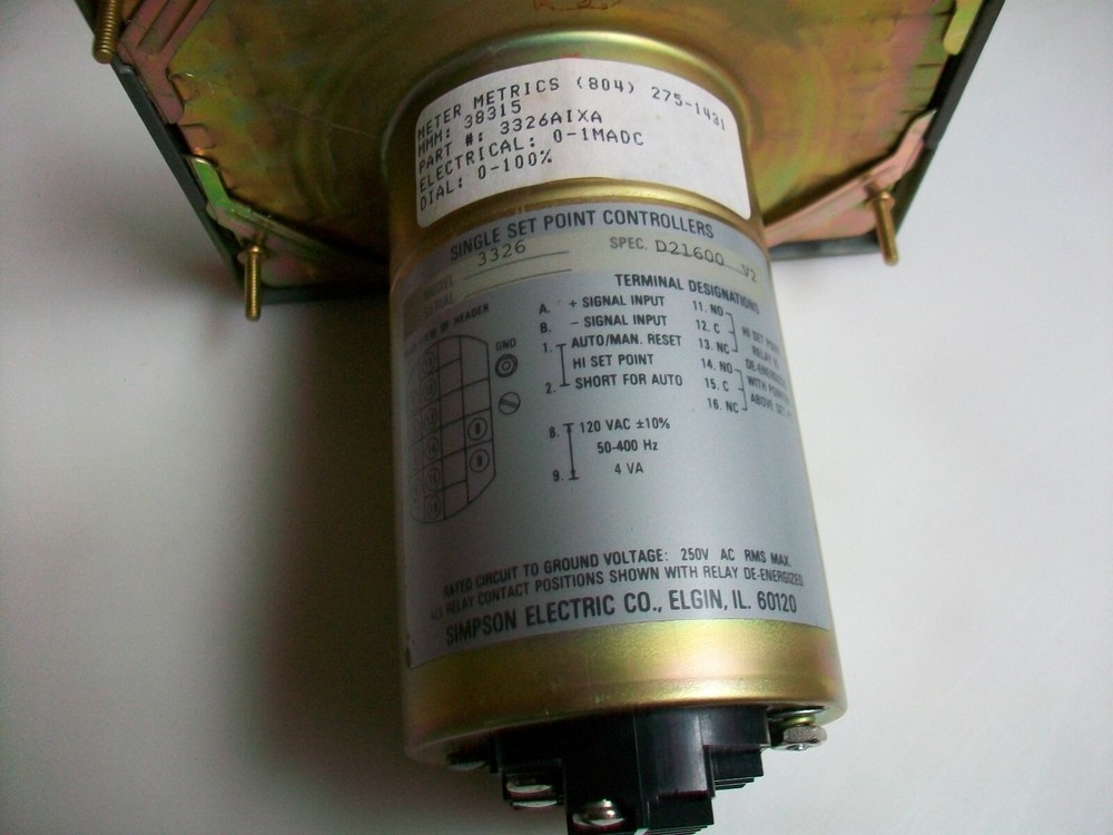SIMPSON ANALOG METER RELAY 0-1 Ma. Dc. (SCALE 0-100 %)