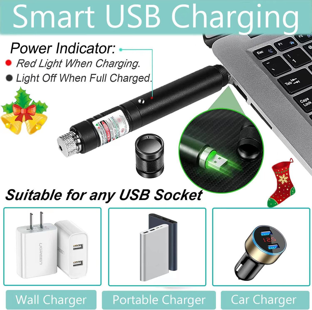 Green Laser Pointer - Long Range Rechargeable Laser Beam, USB Charging for Hikin