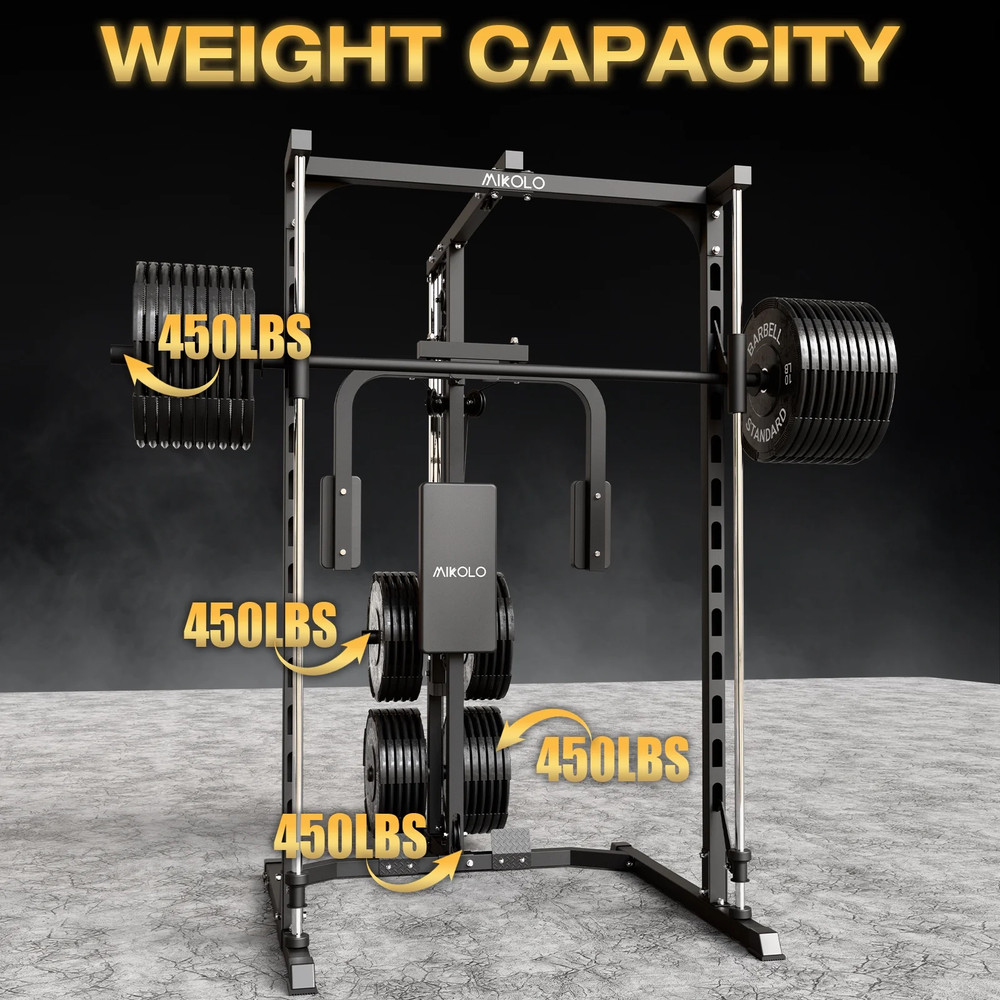 Smith Machine, 1000LBS Power Rack with Pec Deck and Lat Pull down System, Multi-