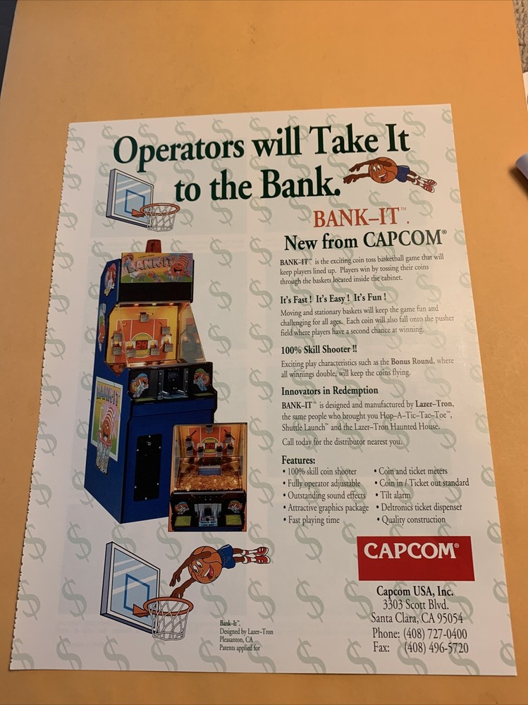 11- 8.5'' Bank it Capcom arcade  game AD FLYER