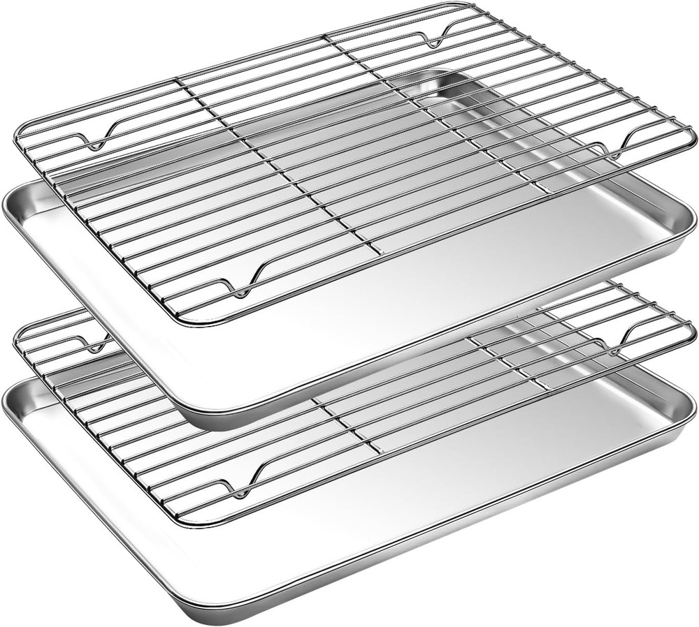 Baking Sheet & Cooling Rack Set 2 Baking Pans 2 Baking Racks Stainless Steel