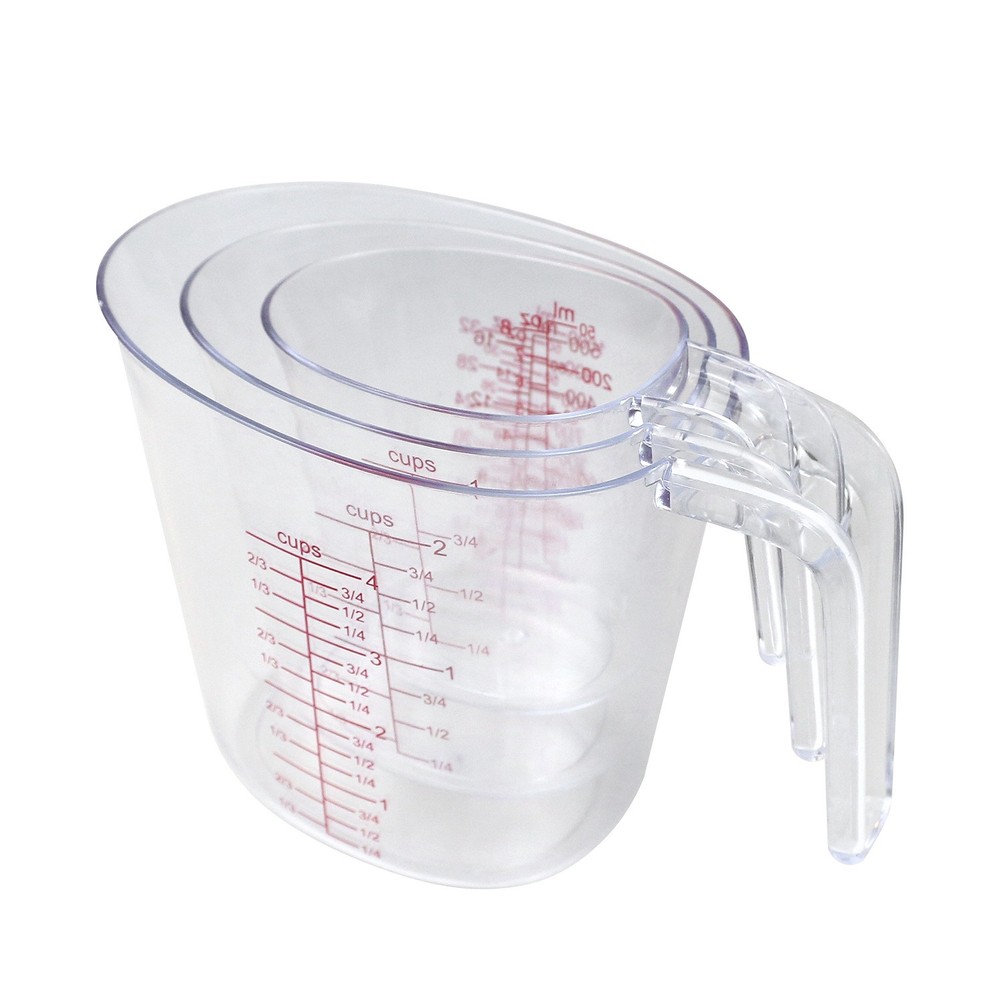3-Piece Transparent Collapsible Measuring Cup Set, Graduated Plastic Baking Tool