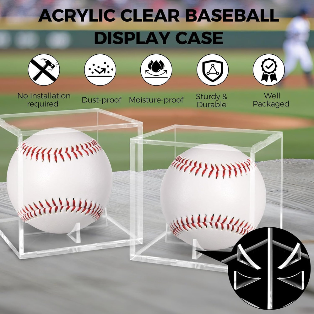 2 Pack Baseball Display Case, UV Protected Acrylic Baseball Holder Display Case,
