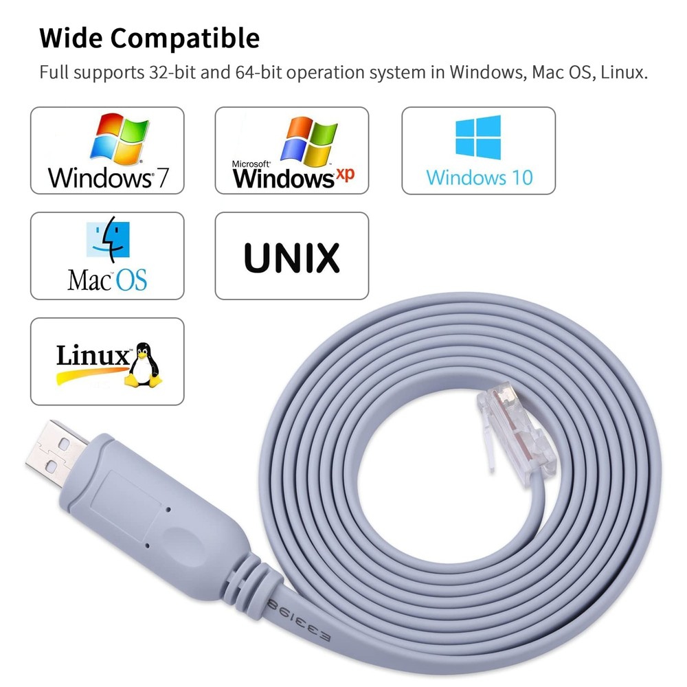 Cisco Console Cable,USB Cable with FTDI Chip,USB to USB-6FT, White