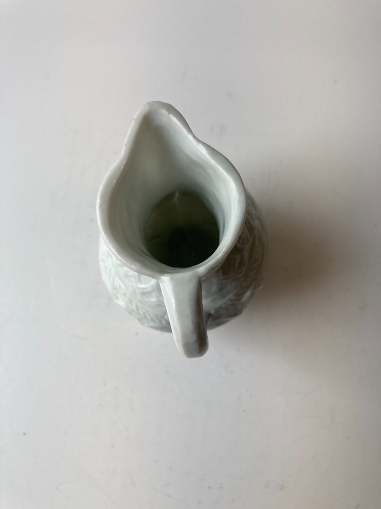White Ceramic Mini Pitcher 3.5" tall Basket design