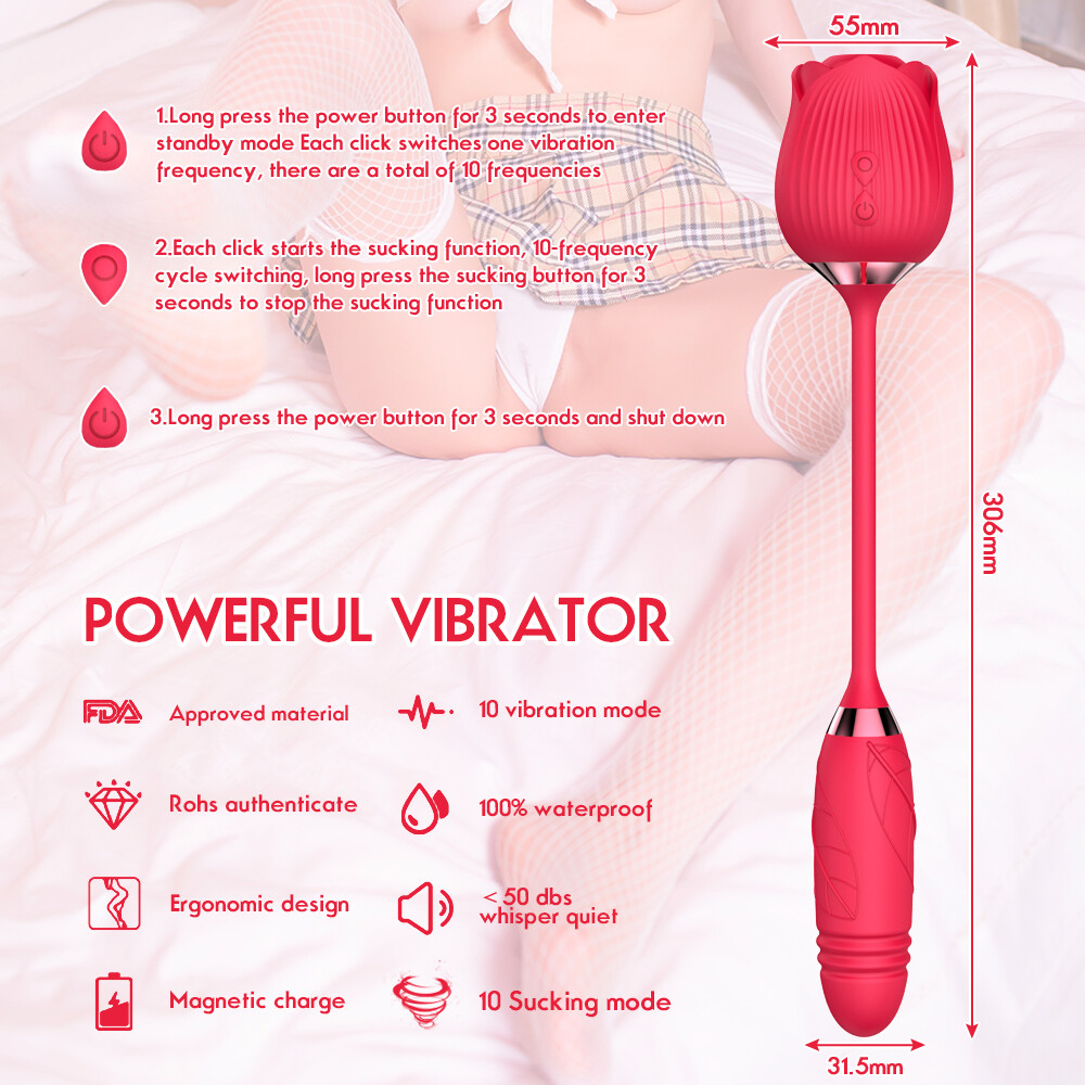 Clit Pump Sucking Rose Vibrator G-Spot Telescopic Dildo Adult Sex Toys for Women