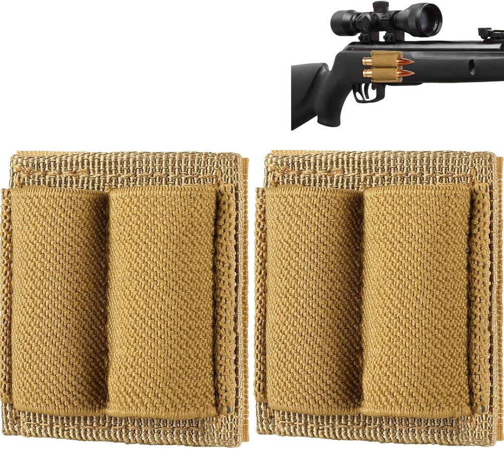 Tactical 2x Patch Ammo Holder 2 Round Adhesive Cartridges Hook Loop Bullet Pouch