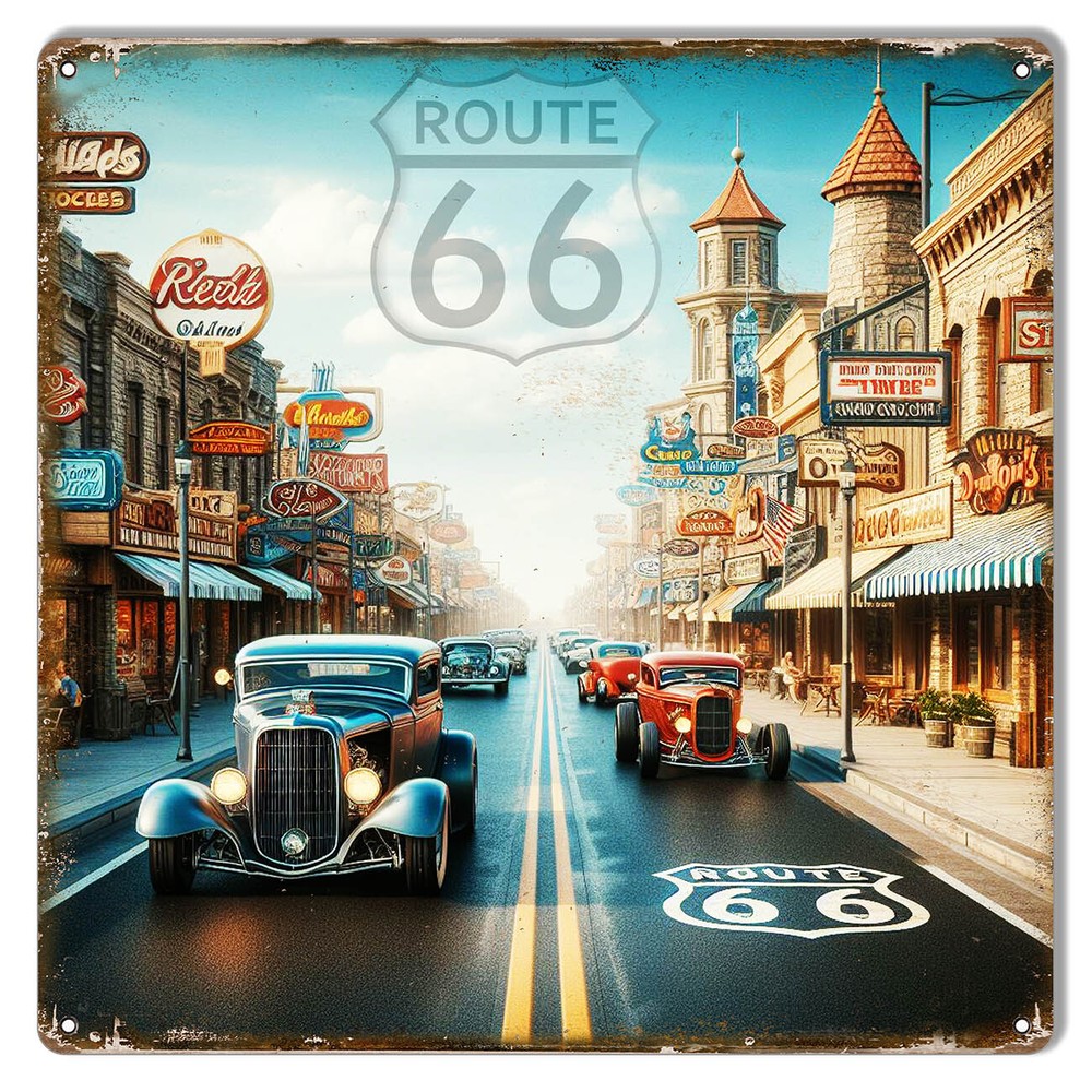 Route 66 Hot Rods 12x12 Metal Sign