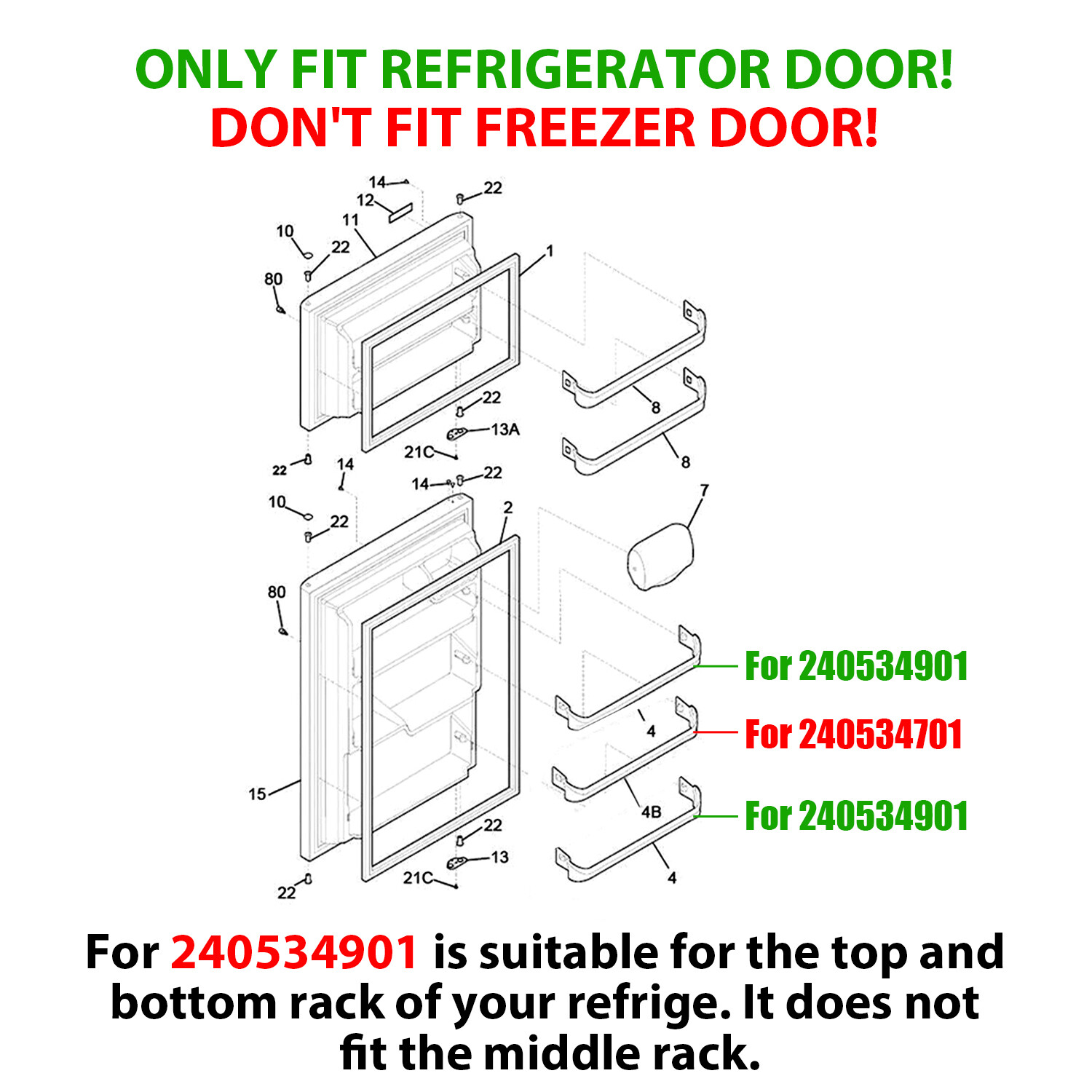 #240534901 AP3214630 Refrigerator Door Shelf Rack Bar Retainer For Frigidaire