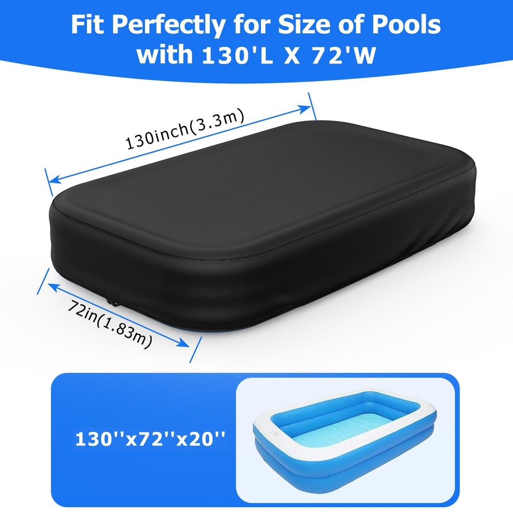 Rectangular Pool Cover for Inflatable Pool, Fits Blow Up Pool Size 130" L x 7...